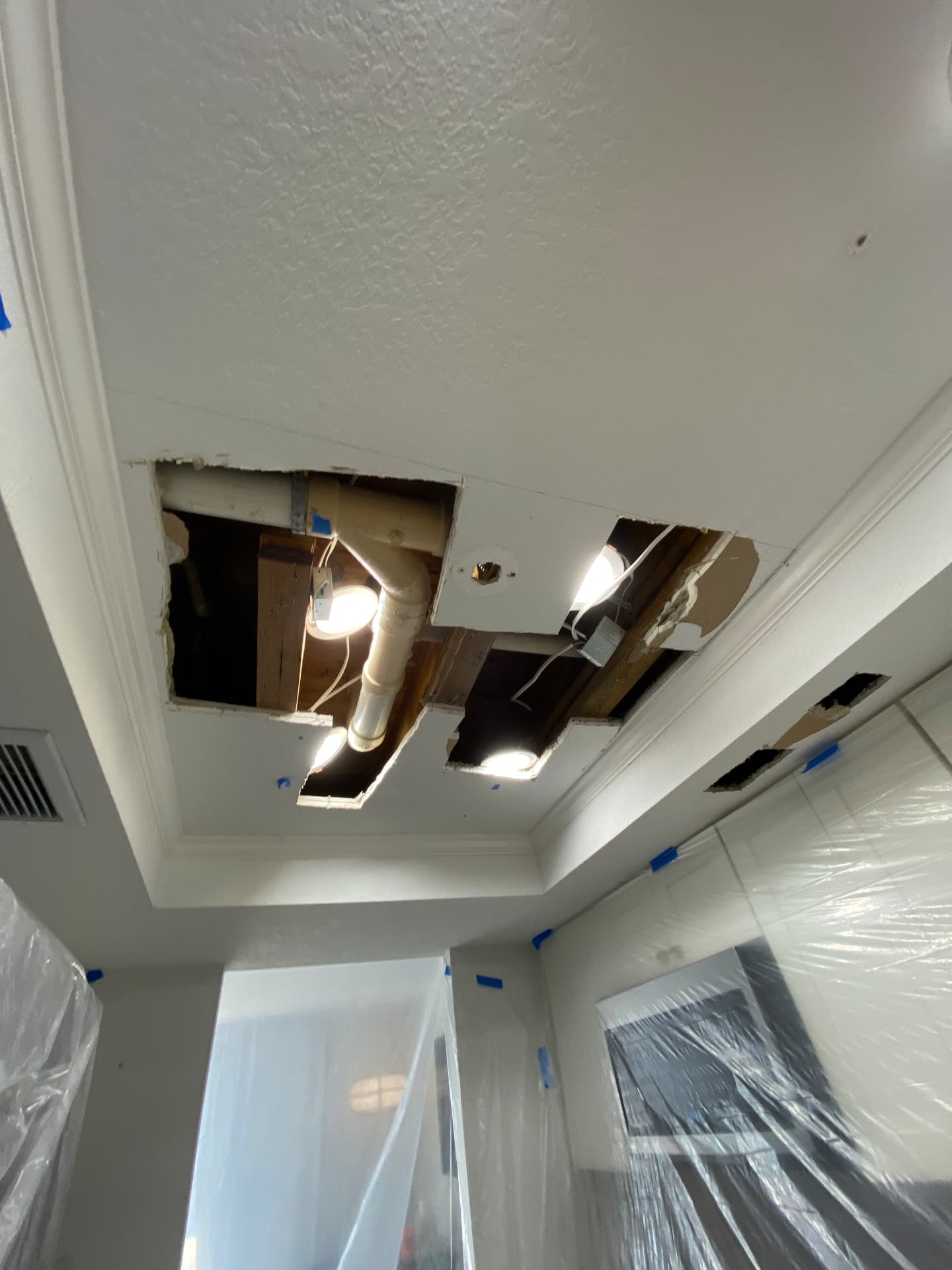 Drywall Repairs before — Ceiling repair & lighting
