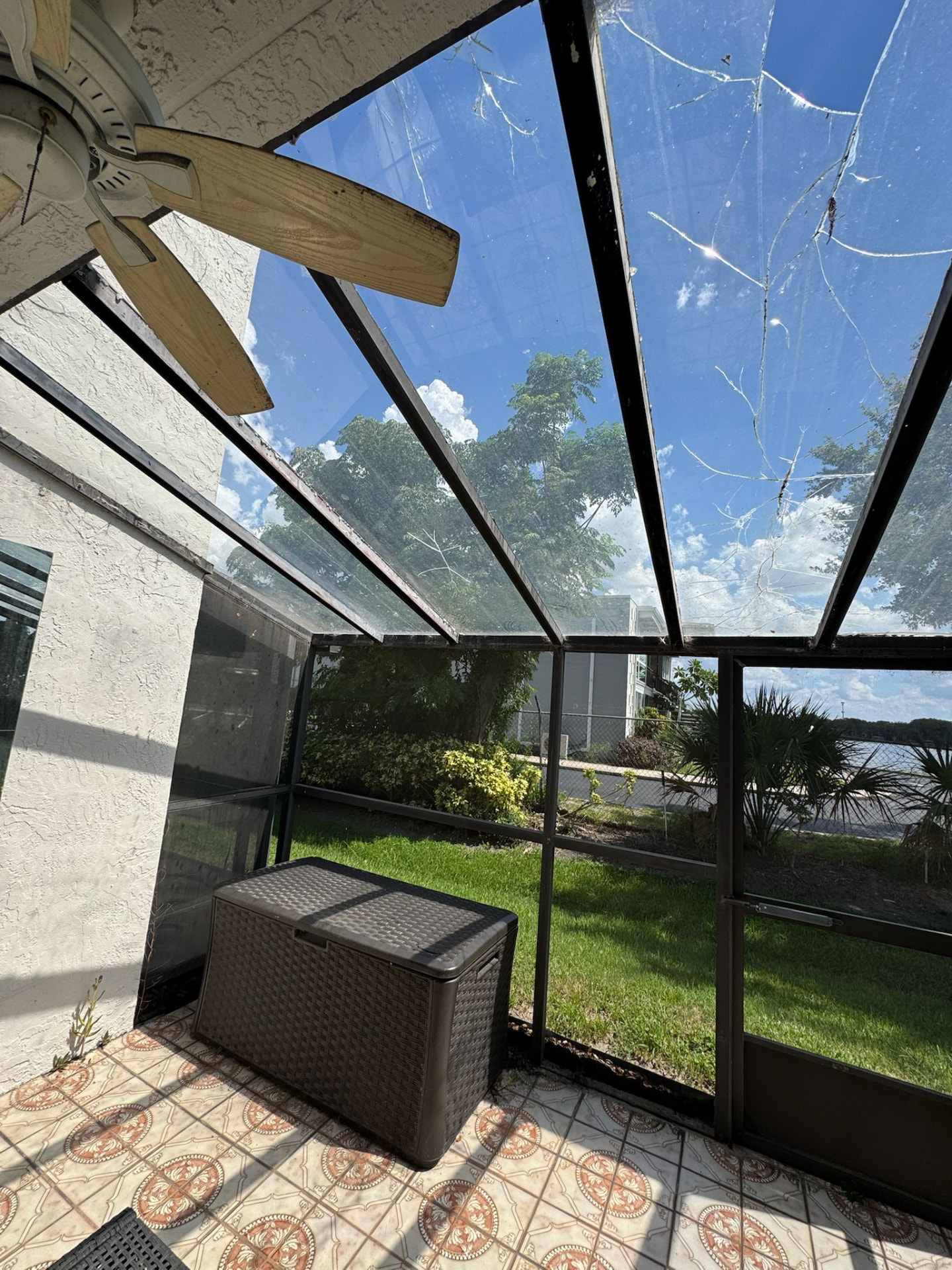 General Repairs & Handyman Services before — Patio enclosure panel repair